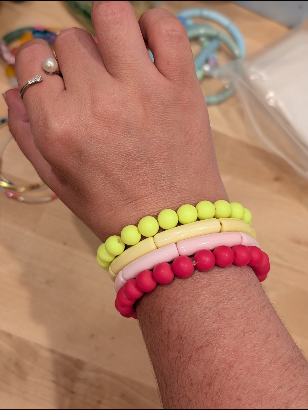 Color Block Bracelet Set Neon Yellow Pink Red